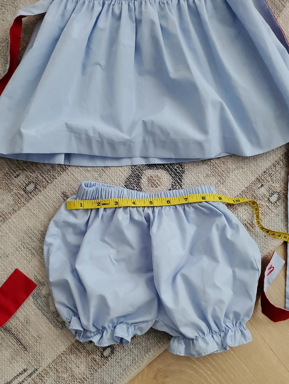 Little English Girls Light Blue Set Outfit Red Apple Appliqués School Sz4T